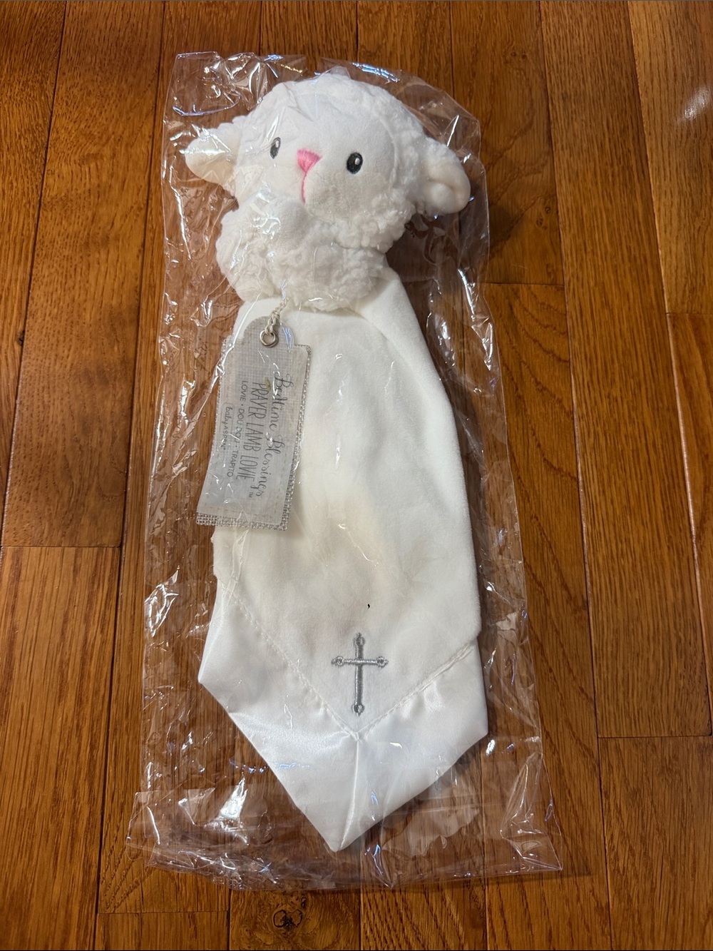 White Lamb Comfort Lovey with Silver Cross - Kids Accessories